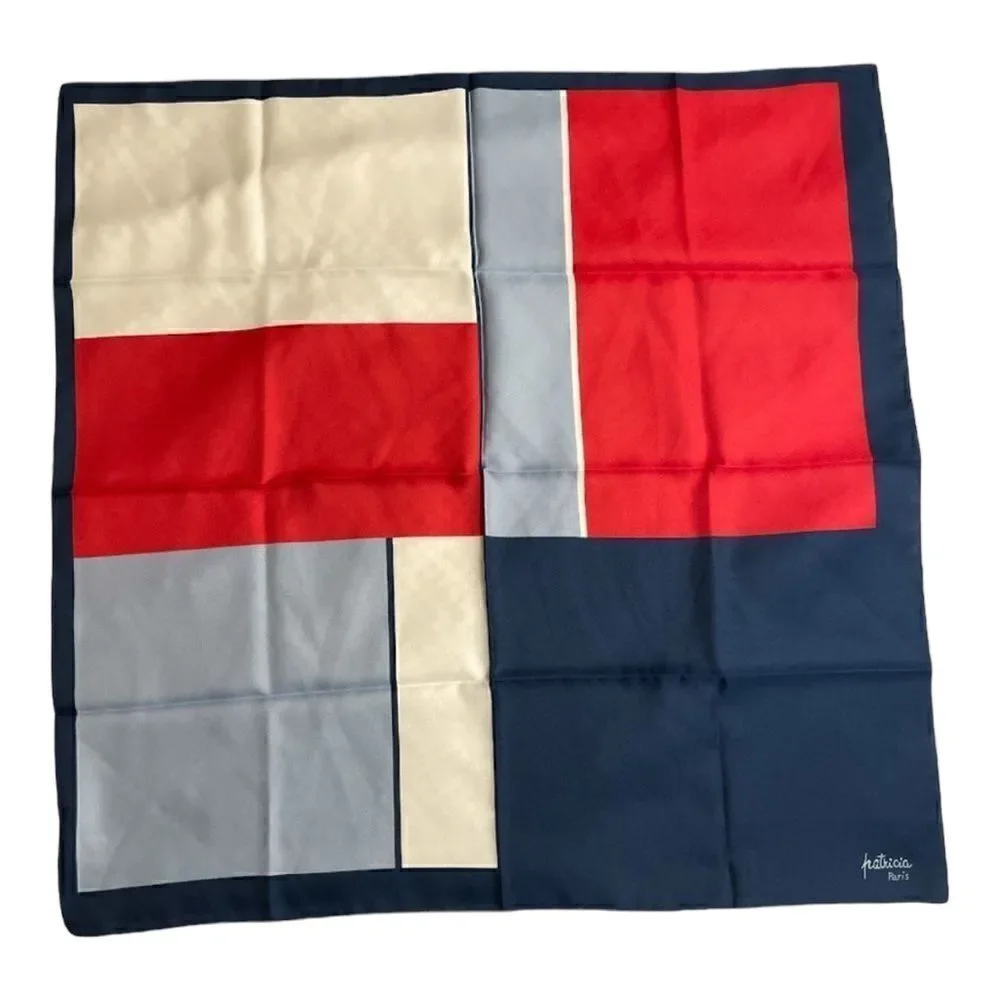 Vintage Patricia, Paris Square Red, White and Blue Color Block Scarf